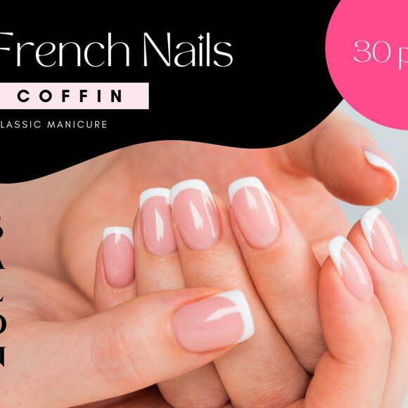 French Tip Coffin Press On Nails 2 Pack - Picture 3 of 4